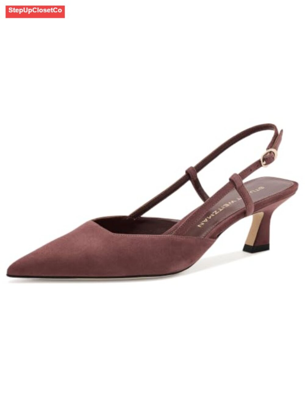 Stuart Weitzman Vinnie Slingback Pumps 50mm Leather Kitten Heels Pointed Toe